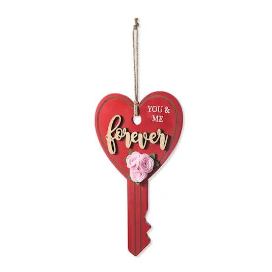 Glitzhome&reg; 14" Valentine's Wooden Key-Shaped Door Hanger {1}