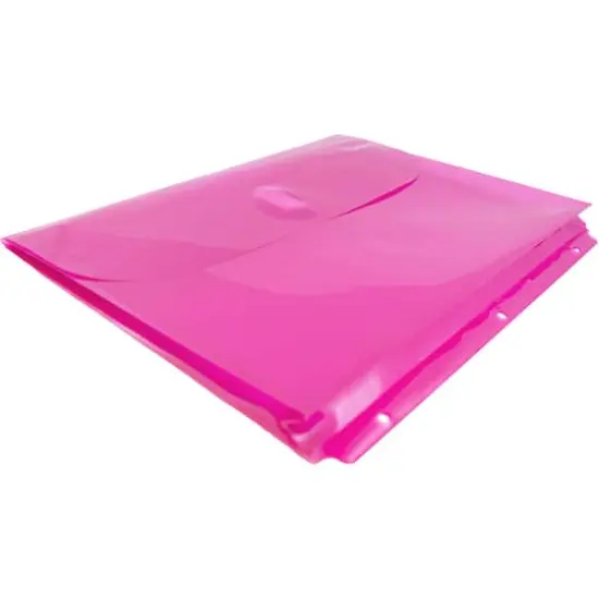 JAM Paper 9.5" x 11.5" Hook & Loop Closure 3-Hole Punch Plastic Envelopes, 12ct. Pink {5}