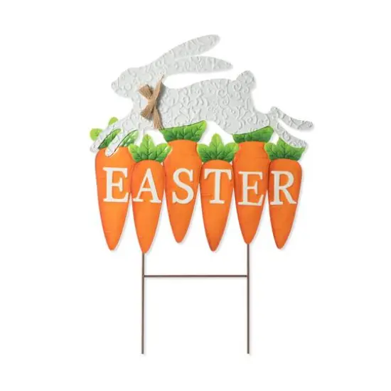 Glitzhome&reg; 24" Metal Bunny & Easter Carrots Yard Stake {1}