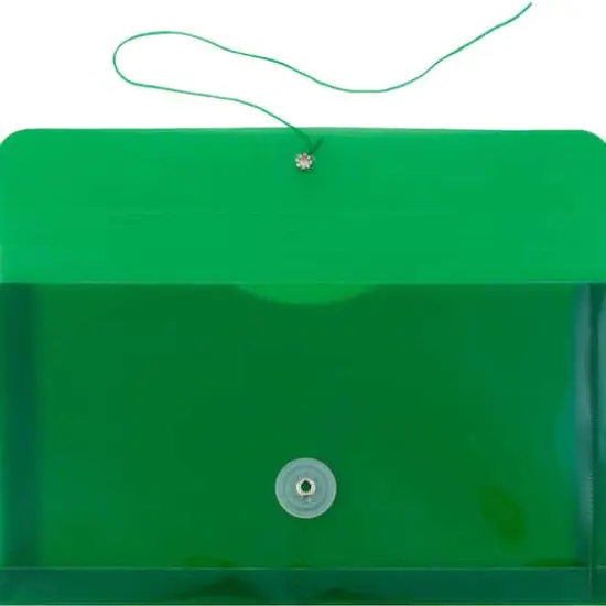 JAM Paper 5.25" x 10" Plastic #10 Business Envelope with Button and String Closure, 24ct. Green {5}