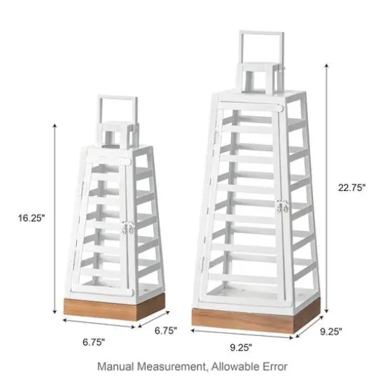 Glitzhome® White Modern Trapezoid Metal & Wood Lanterns Set {4}