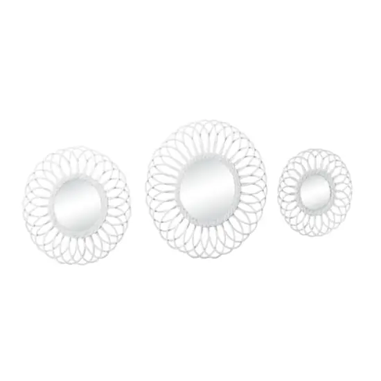 White Woven Rattan Round Wall Mirrors Set {3}