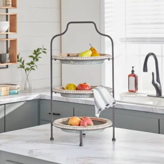 Gray Metal Farmhouse Tiered Server, 29" x 16" x 15" {9}