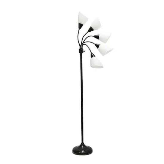 Simple Designs&trade; 5.5ft. 5-Light Gooseneck Black Floor Lamp with White Shades {10}