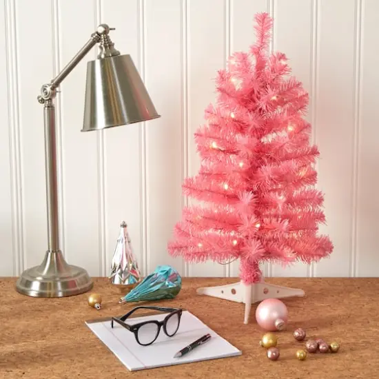 2ft. Pre-Lit Pink Artificial Christmas Tree, Clear LED Lights {7}