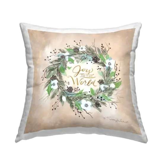 Stupell Industries Joy to the World Pine Wreath Throw Pillow {1}