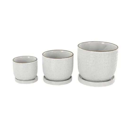 White Abstract Circle Pattern Ceramic Planter Set {9}