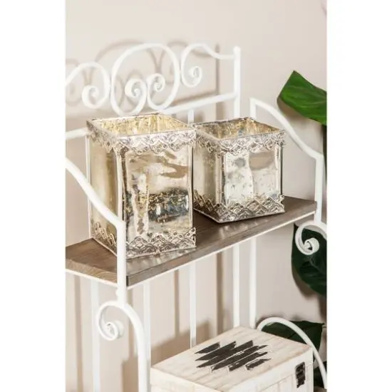 Set of 2 White Glass Glam Candle Holder, 6", 8" {8}