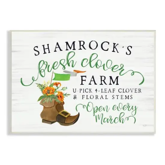 Stupell Industries Shamrock Clover Farm Typography Sign Grainy Pattern Wall Plaque Art {1}