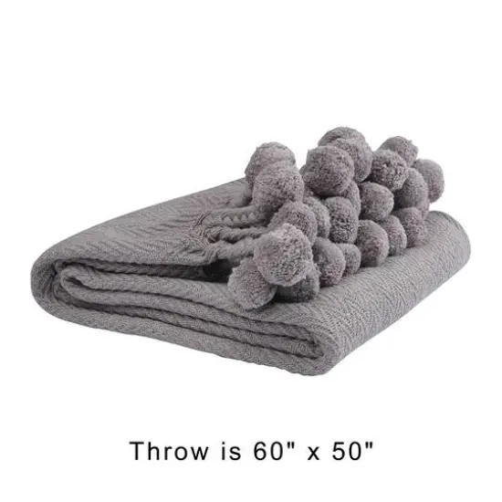 Hello Honey&reg; Woven Cotton Pom Pom Throw Gray {10}