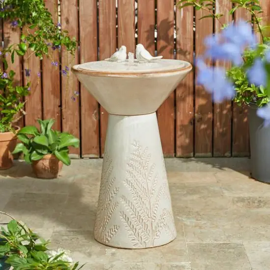 Glitzhome&reg; 27.5" LED Bird Pedestal Ceramic Fountain Beige {4}