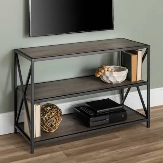 Walker Edison Slate Gray/Black Metal X-Frame Industrial Wood Bookshelf {3}