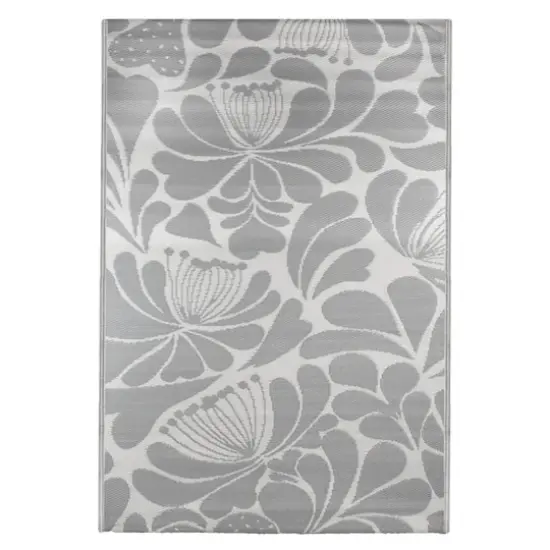 Gray & Off-White Floral Rectangular Outdoor Area Rug, 4ft. x 6ft. {1}