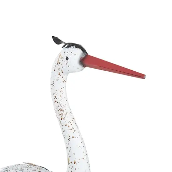 Tall White Textured Metal Crane Garden Sculpture Set {7}