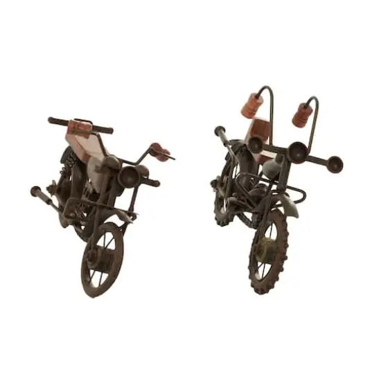 Brown Metal Contemporary Motorcycle Sculpture Set {3}