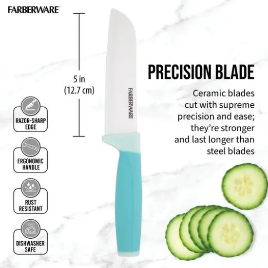 Farberware 5" Aqua Ceramic Santoku Knife with Sheath {6}