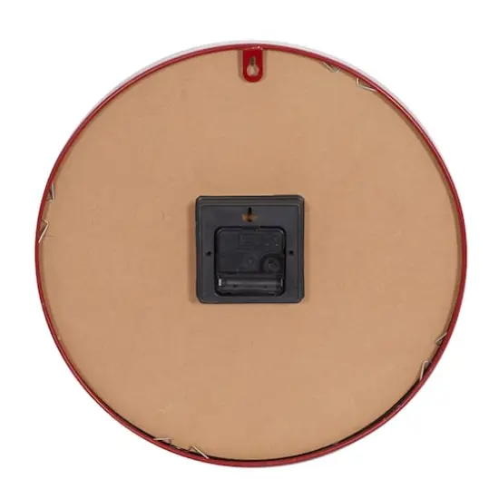 Farmhouse Round Red Metal and Wood Kensington Station Wall Clock, 14" x 14" x 2.60" {3}