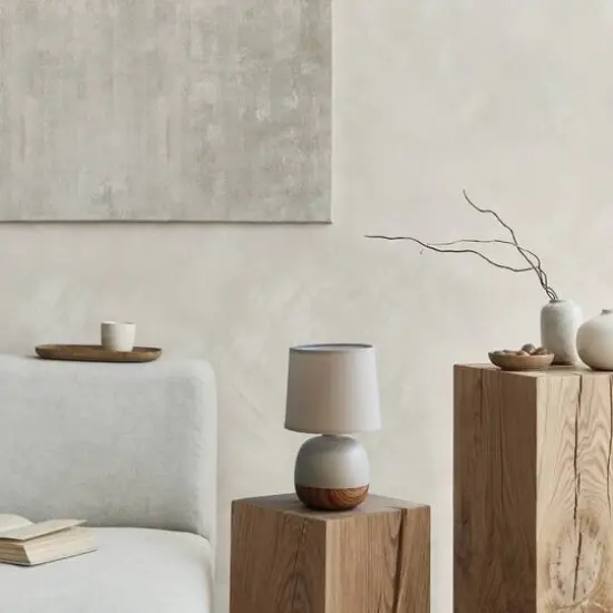 Simple Designs 12" Petite Mid Century Light Woodgrain Base Table Lamp Light Gray {6}