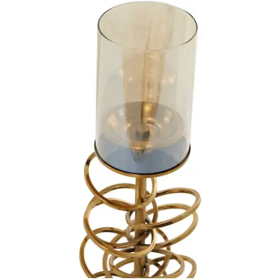 Gold Metal Ring Stand Pillar Hurricane Lamp Set {4}