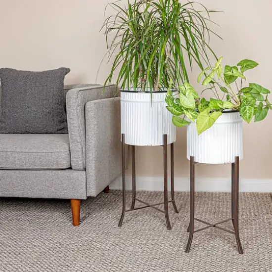 Hello Honey&reg; White & Black Corrugated Metal Planters Set {3}