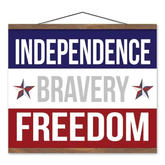 20" Red, White & Blue Independence Bravery Freedom Teak Hanging Canvas {1}