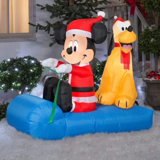 4.5ft. Airblown&reg; Inflatable Christmas Mickey Mouse & Pluto on Sled {5}