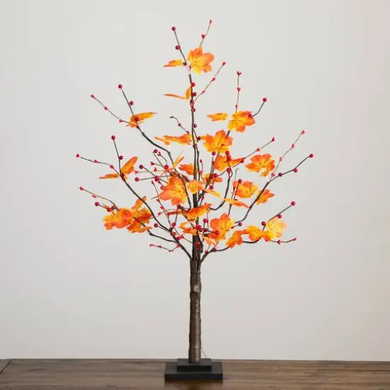 3ft. Pre-Lit Autumn Maple Artificial Fall Tree with Berries and 36 Warm White LED Lights {7}