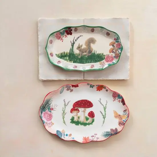 Hello Honey&reg; 12" Multicolor Woodland Flora & Fauna Ceramic Platter {3}