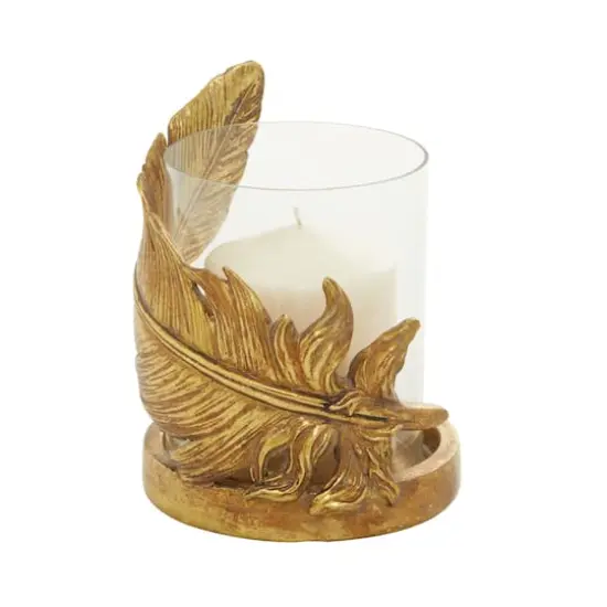 8" Gold Leaf Glass Traditional Candlestick Holder {1}
