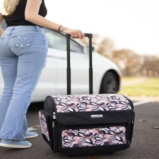 Everything Mary Brown Floral Deluxe Collapsible Rolling Craft Bag {6}