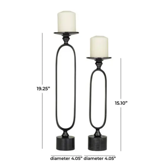 Black Aluminum Modern Candle Holder Set, 15'' & 19'' {7}