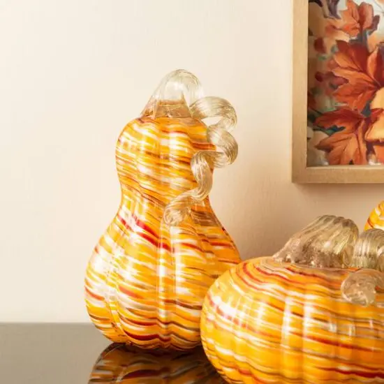 Glitzhome&reg; 8.5" Fall Multi Stripes Glass Gourd {3}