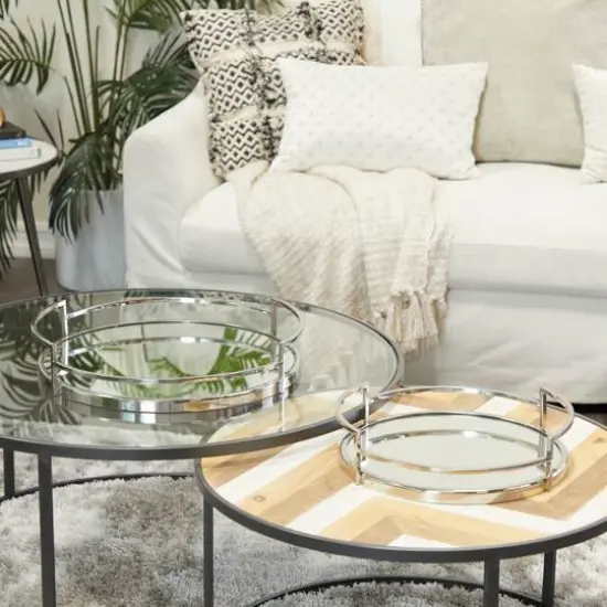 Silver Contemporary Tray, Set of 2" 19", 14" {7}