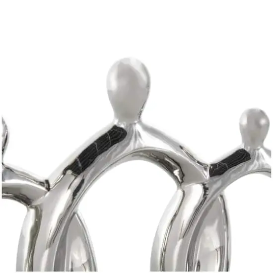 12" Silver Abstract Family Figures Decorative Sculpture with Black Rectangular Base {4}