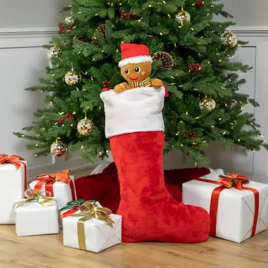 35" Traditional Red with White Cuff Plush Christmas Stocking {5}
