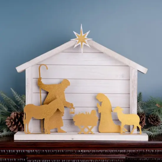 17.75" Cut Out Metal Nativity Scene {3}