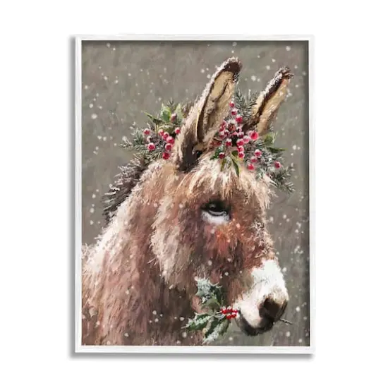 Stupell Industries 16" x 20" Winter Donkey Snow Falling Giclee Art in White Frame {1}