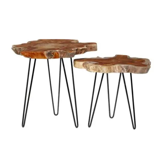 Brown Teak Wood Contemporary Accent Table Set {7}
