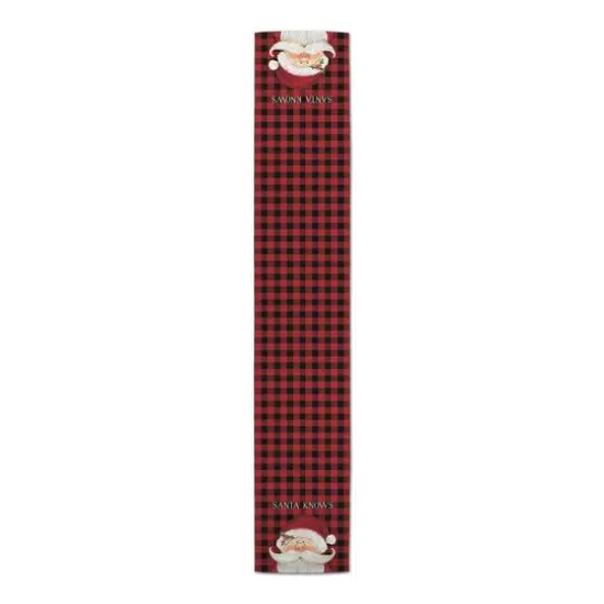 Santa Knows on Plaid 16x90 Poly Twill Table Runner {4}