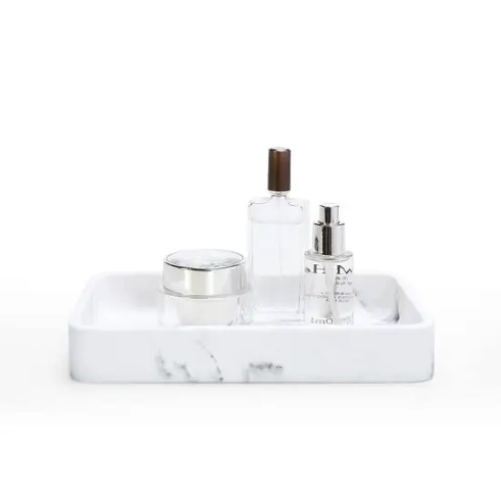 SunnyPoint White Marble Finish Round Corner Organizer Tray {1}