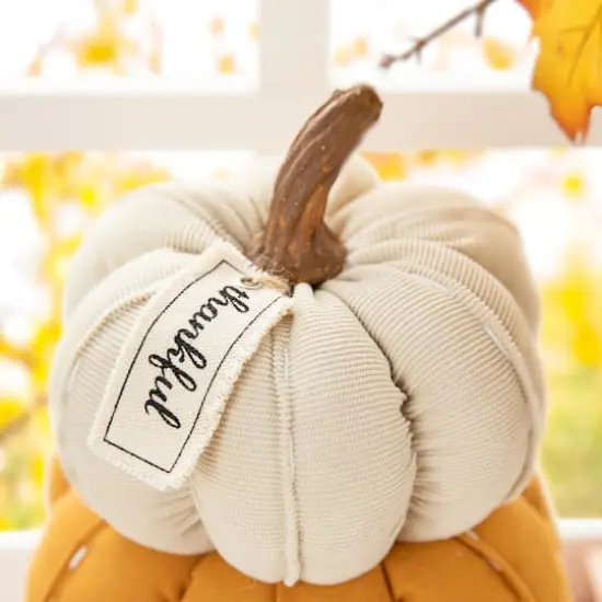 Glitzhome&reg; 13" Fall Stacked Fabric Pumpkin {6}