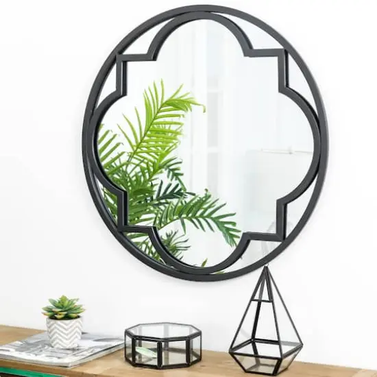 Glitzhome&reg; 23" Black Metal Glass Round Wall Mirror {3}