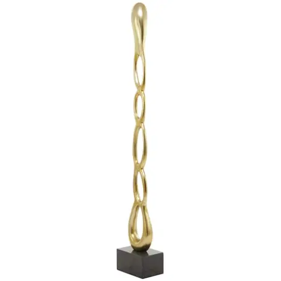 51" Aluminum Tall Linked Floor Abstract Sculpture with Black Base Gold {6}