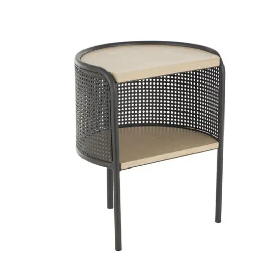 22.25" Light Brown Wooden Half-Moon Two-Toned 1-Shelf Accent Table with Mesh Back Panel {9}