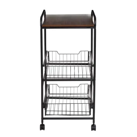 Honey Can Do Black & Natural 3-Tier Slim Rolling Cart {10}