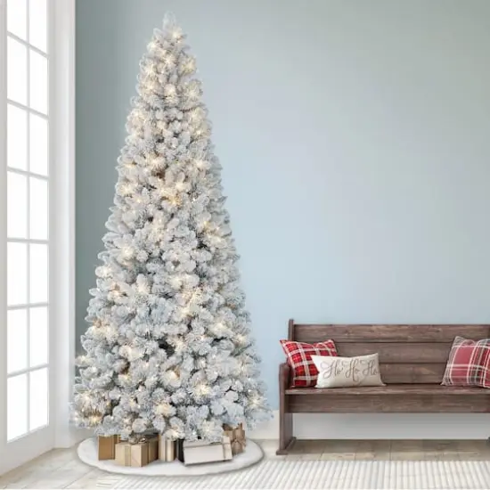 9ft. Pre-Lit Flocked Virginia Pine Artificial Christmas Tree, Clear Lights {4}