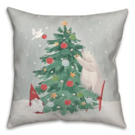 Christmas Creatures Tree Decorating Throw Pillow {1}