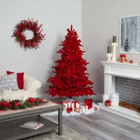 6ft. Pre-Lit Red Fraser Fir Artificial Christmas Tree, Red Lights {6}
