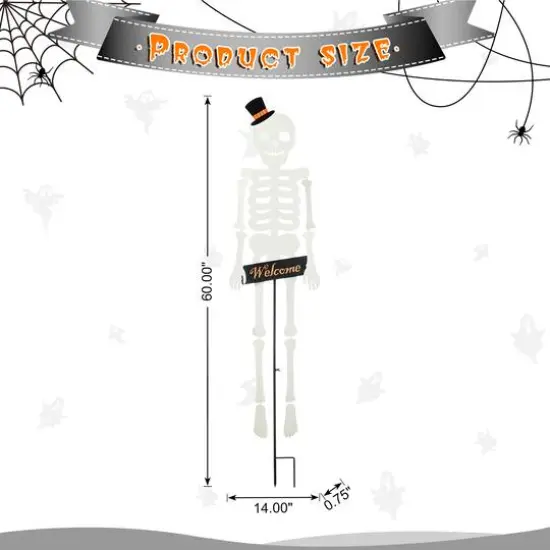 Glitzhome&reg; 60" Halloween "WELCOME" Metal Dangling Skeleton Yard Stake {9}
