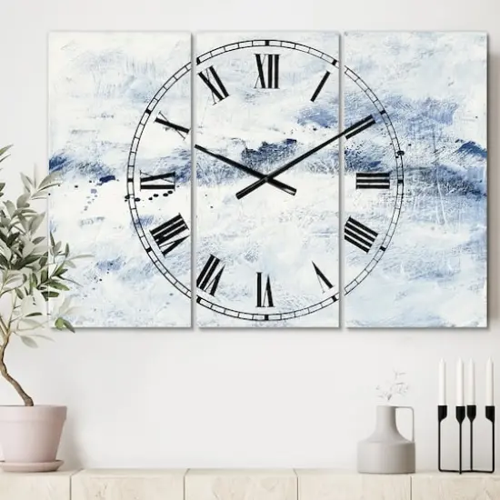 Designart Blue Wipe Out 3 Panel Farmhouse Wall Clock {3}